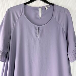 Cato Women Plus Size 22W Lavender Pleated Ruffle Sleeve Tiered Tunic Top